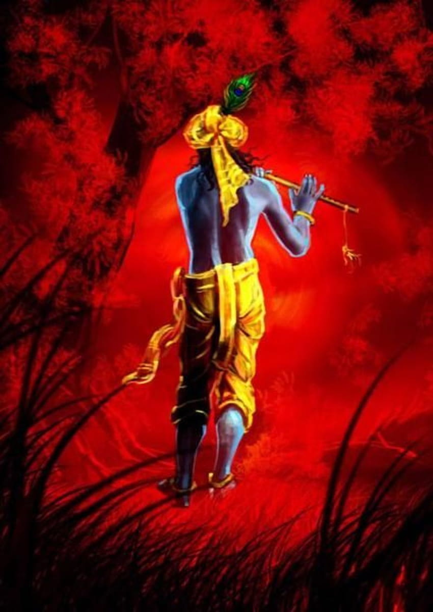 Krishna pintura digital sobre papel de arte, arjun krishna iphone fondo de pantalla del teléfono