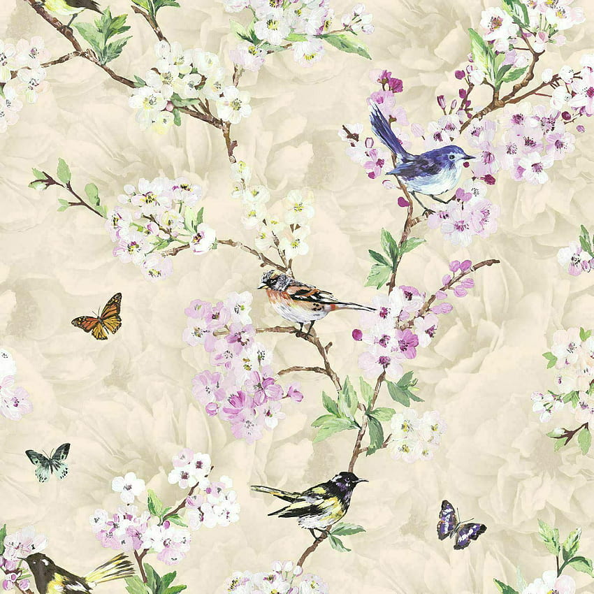 K2 Holden 98211 Maylea Neutral Birds Floral Feature, bird blossom butterfly HD phone wallpaper