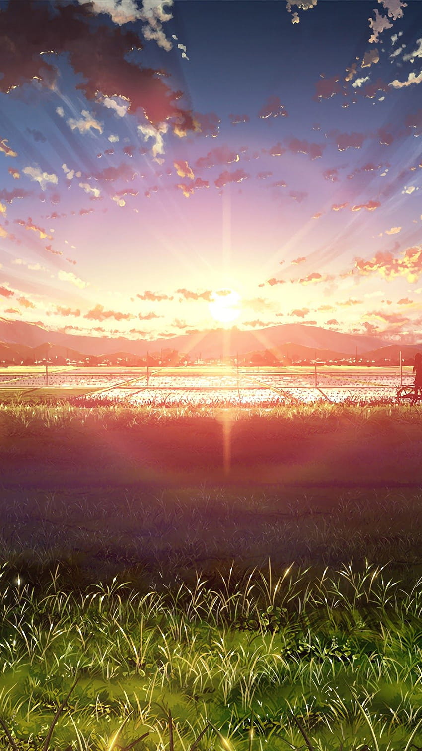 Anime Beautiful Sunrise Landscape Sky Clouds Scenery, anime sunrise HD phone wallpaper