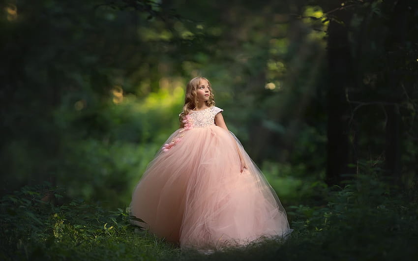 Cute little girl, pink skirt, forest 1920x1200, little girl forest HD wallpaper