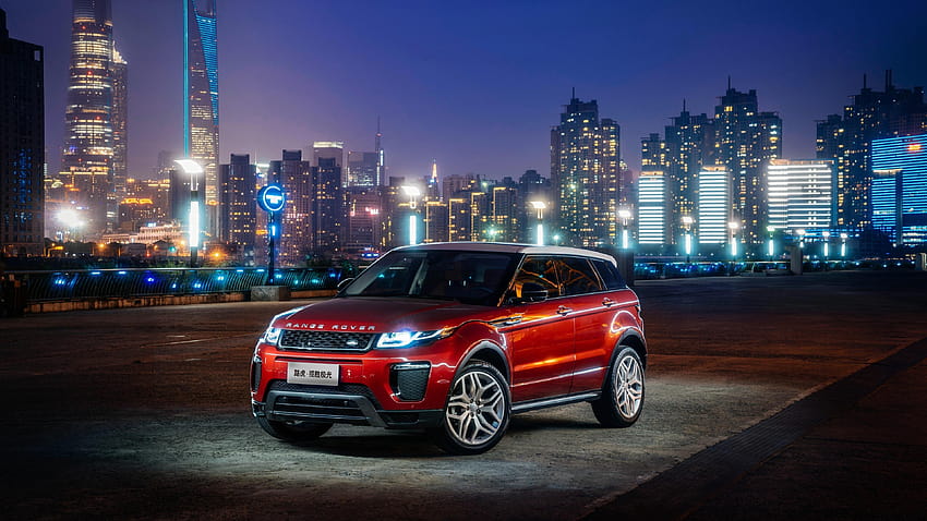 Land Rover Range Rover Evoque SUV vermelho na noite da cidade, Land Rover Evoque papel de parede HD