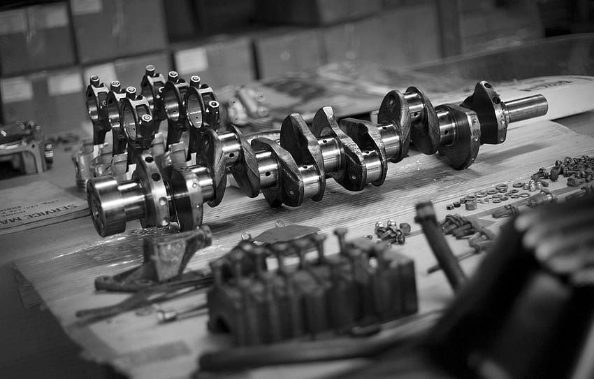 engine, spare parts, the piston, rod, the crankshaft , section макро, engine parts HD wallpaper