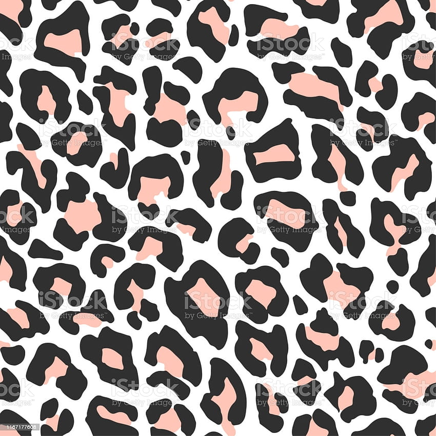 Vector sem costura preto branco e rosa pálido padrão de pele de leopardo elegante na moda impressão de leopardo selvagem fundos de impressão animal para tecido design têxtil ilustração de banner de publicidade, impressão de chita rosa Papel de parede de celular HD