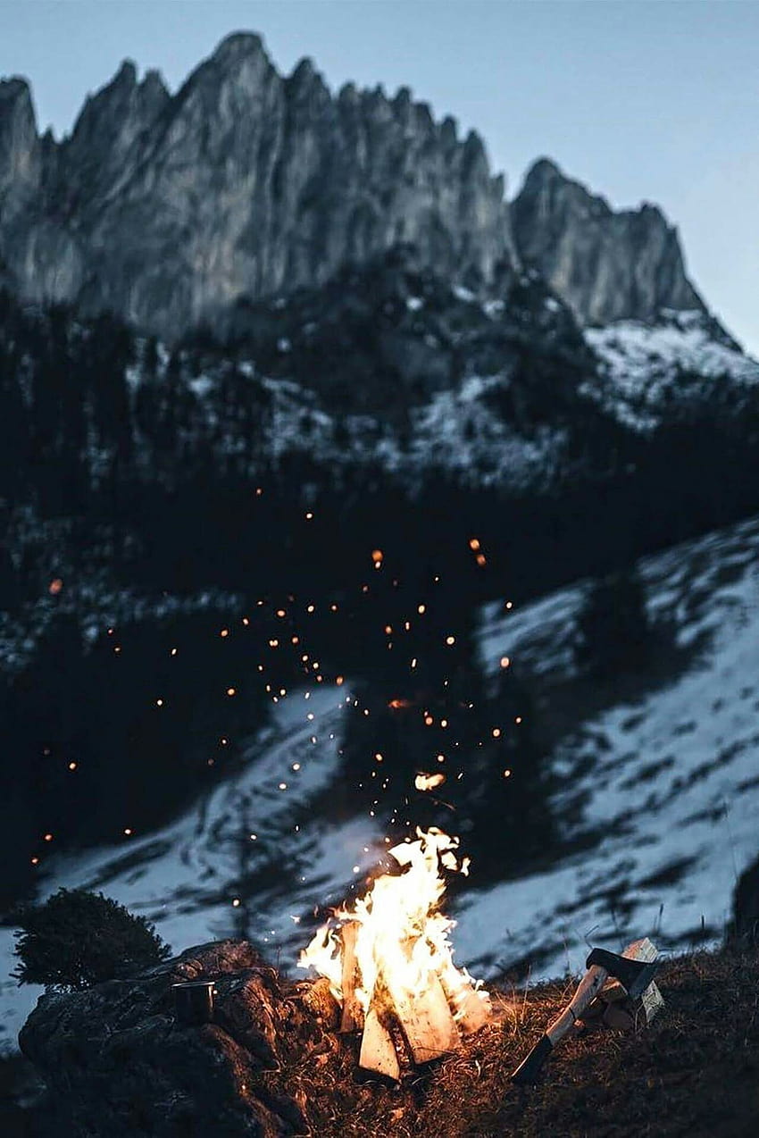 Winter Campfire 겨울 캠프파이어 HD 전화 배경 화면