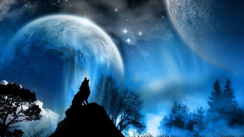 Wolf heult bei Vollmond, Wölfe heulen HD-Hintergrundbild