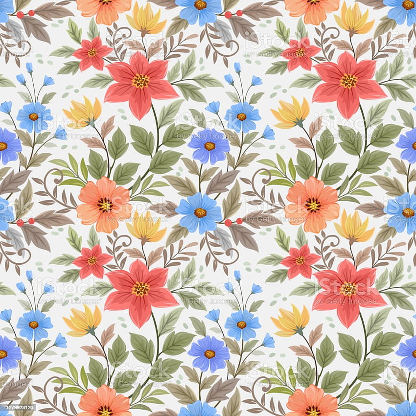 Colorful Hand Draw Flowers Seamless Pattern For Fabric Textile Stock Illustration, spring drawing colour HD phone wallpaper