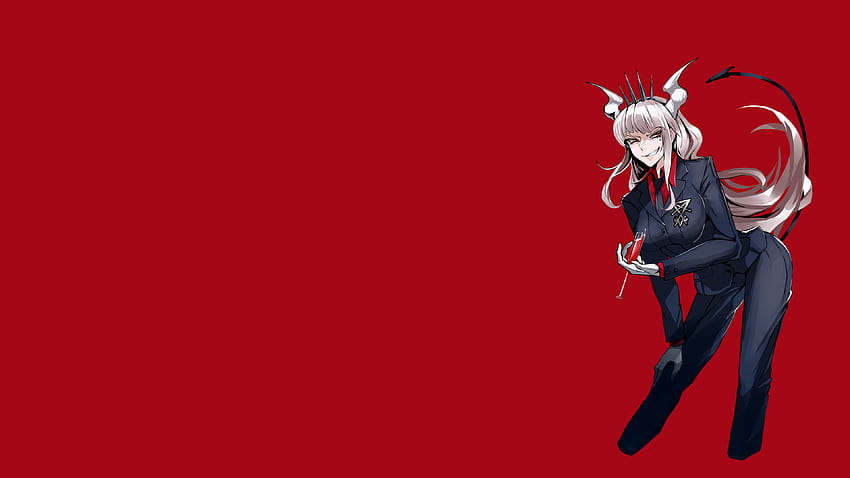 : Lucifer Helltaker, latar belakang merah, gadis iblis, tanduk, ekor, gadis anime 3840x2160, anime lucifer Wallpaper HD