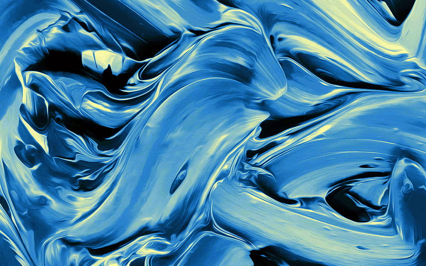 blue oil paint, 3D wave backgrounds, oil paint textures, blue wavy background, macro, creative, blue backgrounds with resolution 2880x1800. High Quality, mixed color oil HD wallpaper