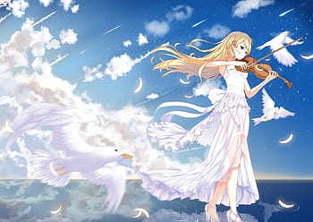 Shigatsu wa Kimi no Uso Miyazono Kaori #sky blond hair musical instrument  #violin #720P #wallpaper #hdwallpaper #desktop