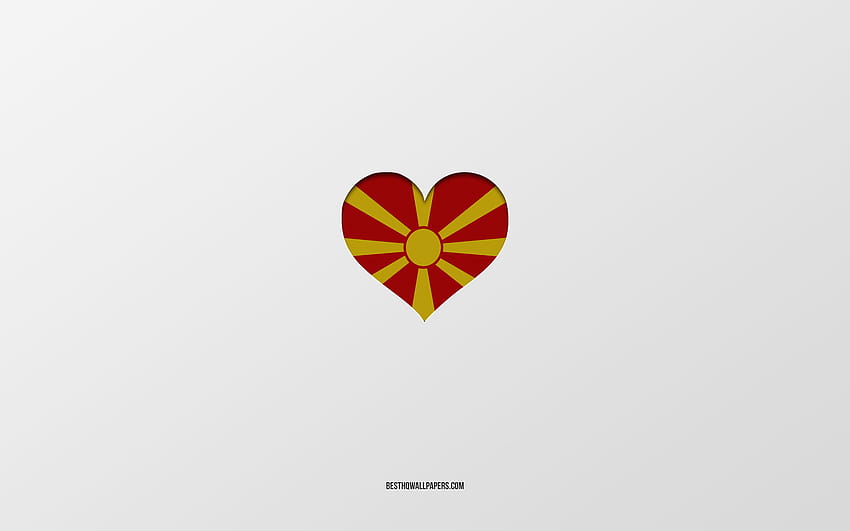 I Love North Macedonia, European countries, North Macedonia, gray background, North Macedonia flag heart, favorite country, Love North Macedonia with resolution 2560x1600. High Quality HD wallpaper