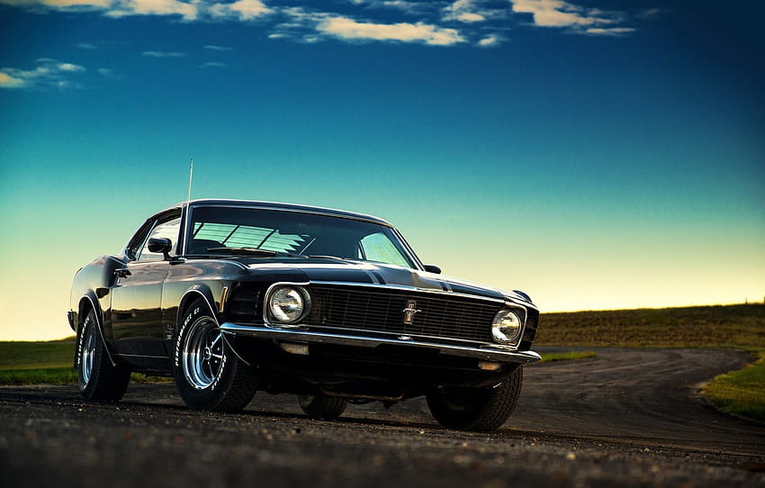 Mustang, Ford, Muscle, Car, Classic, Black, Sunset, 1970, American , section ford, 1970 mustang HD wallpaper