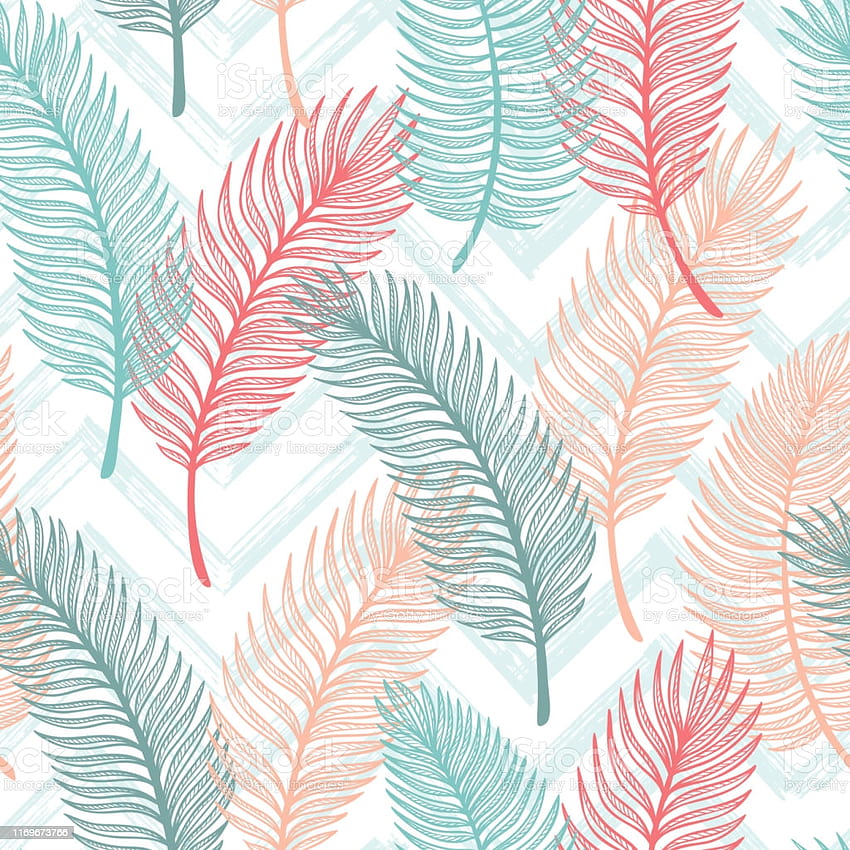 熱帯のヤシの木の葉ベクターのシームレスなパターン ヤシの葉のスケッチ 夏の花の背景 熱帯植物 ストック イラスト HD電話の壁紙