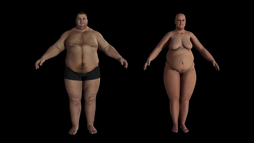 fat man and a fat woman transform an athletes, Alpha Channel, body texture and mesh Motion Backgrounds HD wallpaper