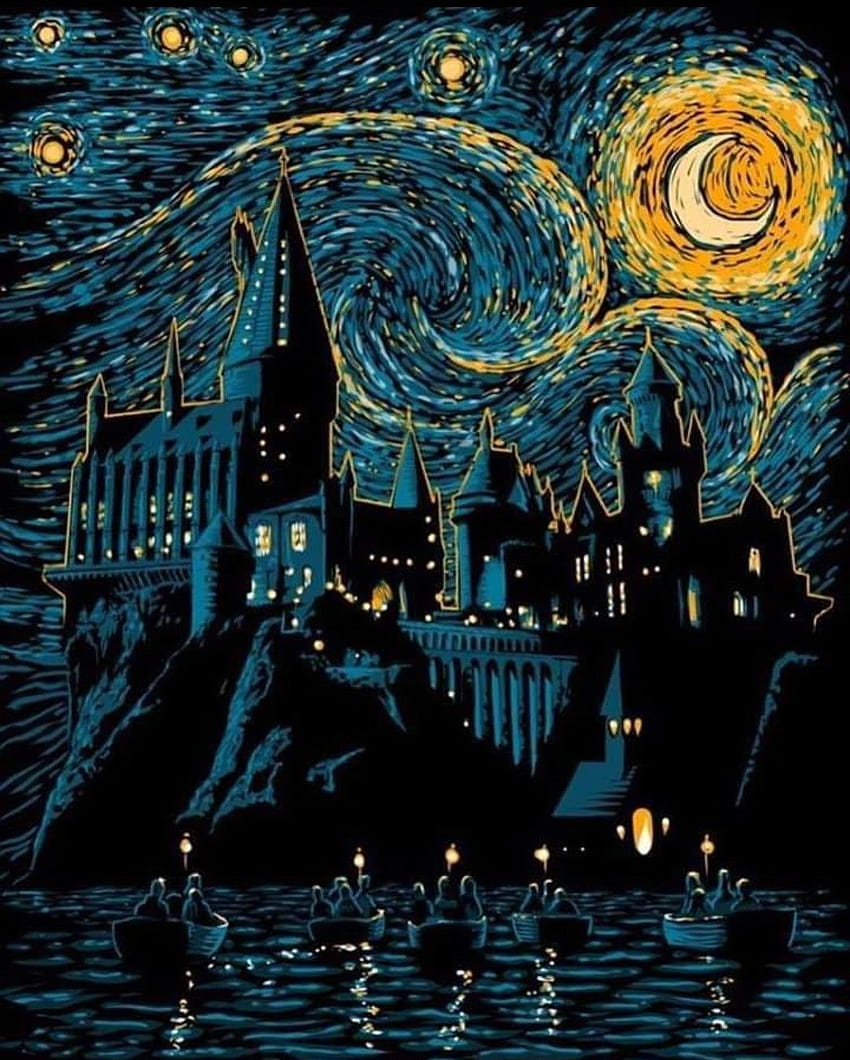 noche estrellada de hogwarts, arte de harry potter fondo de pantalla del teléfono