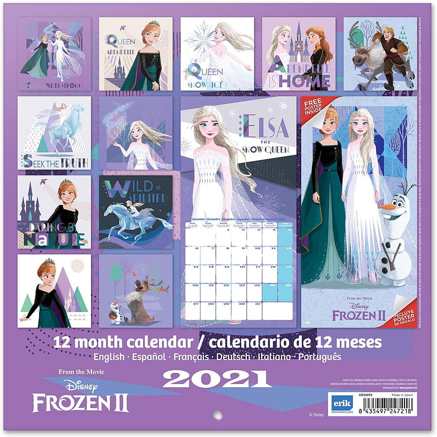 Calendario de pared Frozen 2 2021 con nuevo arte oficial y póster de bonificación fondo de pantalla del teléfono