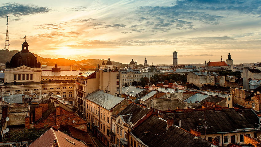Lviv Ukraine Dach Sonnenaufgang und Sonnenuntergang Städte 1920x1080 HD-Hintergrundbild