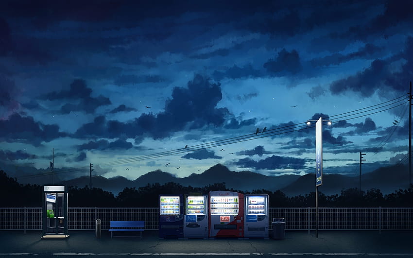 2880x1800 Anime Night, Vending Machines, Scenic, 구름 for MacBook Pro 15 인치 HD 월페이퍼