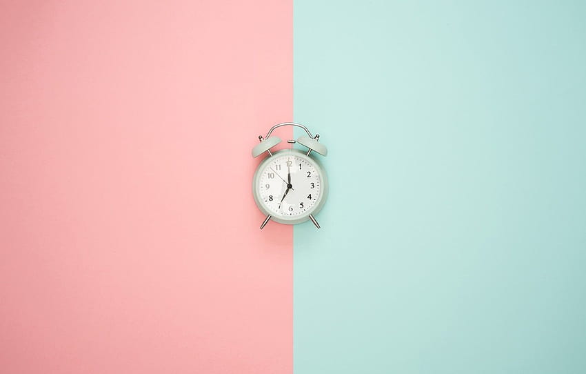 time, background, pink, blue, arrows, half, watch, minimalism, morning, alarm clock, dial, watch, in half, time to get up, 7 hours , section минимализм, 7 hours to go HD wallpaper