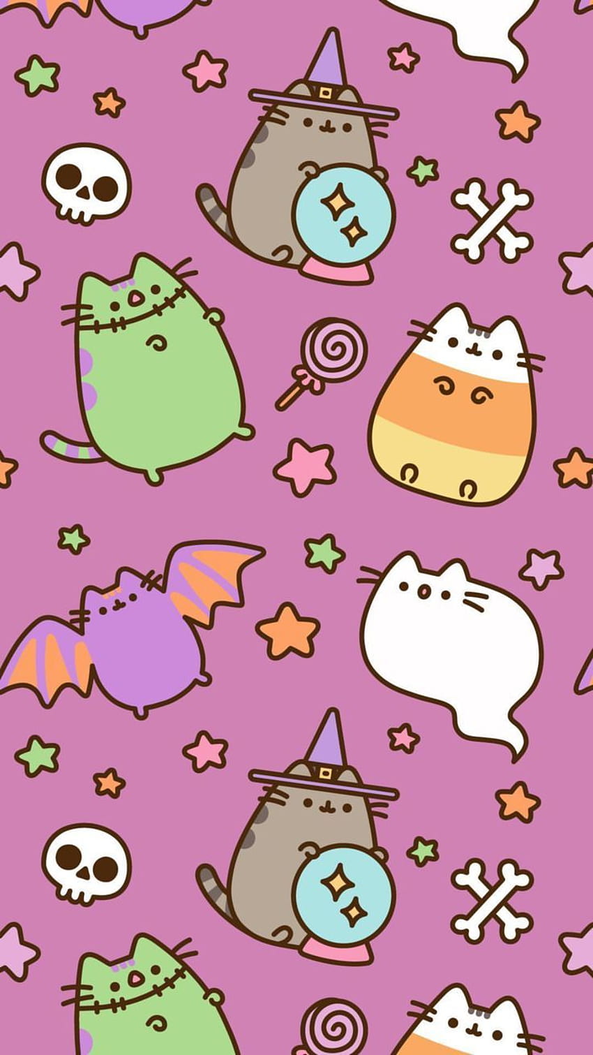 Pusheen Halloween Backgrounds, cute halloween patterns HD phone wallpaper