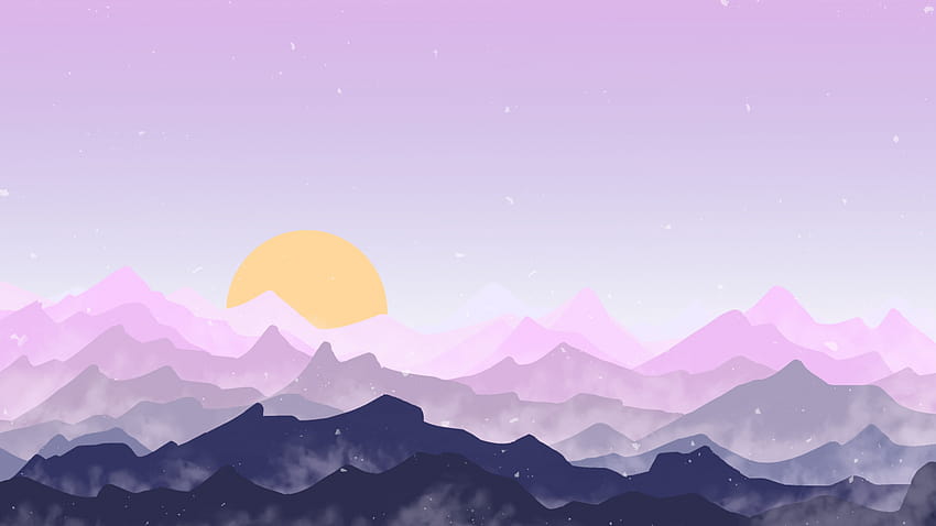 Слънце планини розово небе цифрово изкуство, планинска рисунка HD тапет