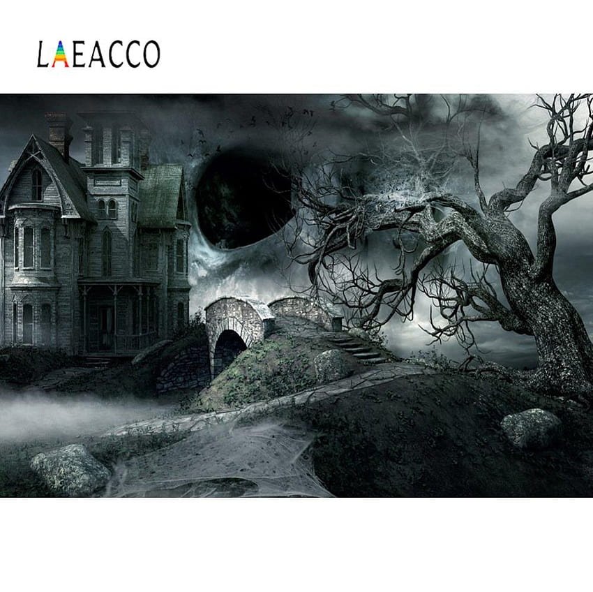 할로윈 배경 오래 된 어두운 나무 집 성 박쥐 어두운 밤 파티 장식 포스터 그래픽 배경 전화 스튜디오 HD 월페이퍼