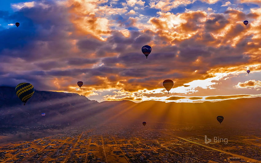 La fiesta internacional de globos aerostáticos de Albuquerque, Albuquerque, Nuevo México, atardecer en Nuevo México fondo de pantalla