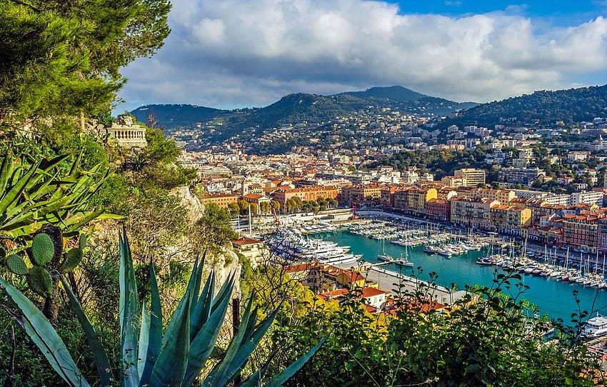 mountains, France, building, home, Bay, yachts, port, nice france HD wallpaper