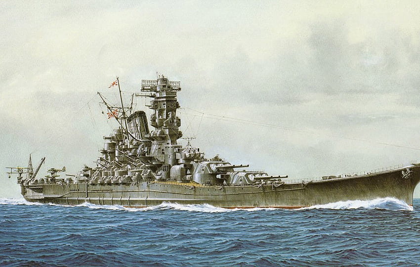 Ship, art, Navy, military, battleship, Japanese, battleship, WW2 ...