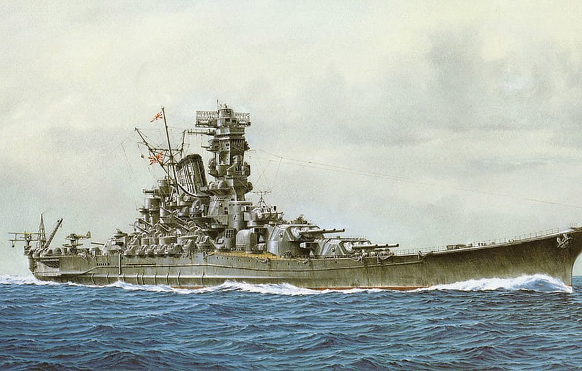 ship, art, Navy, military, battleship, Japanese, battleship, WW2, Yamato, IJN , section оружие, ijn yamato HD wallpaper