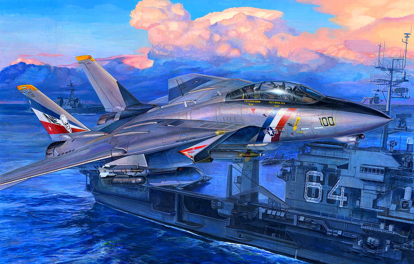 guerra, arte, aeroplano, pittura, aviazione, jet, Grumman F, grumman f 14 tomcat Sfondo HD