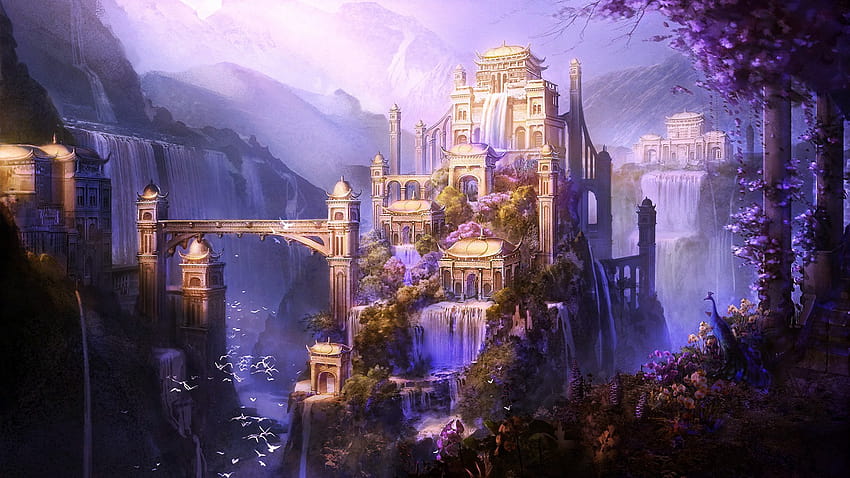 502292 1920x1080 shangri la fantasy art castle city mountain artwork waterfall JPG 567 kB HD wallpaper