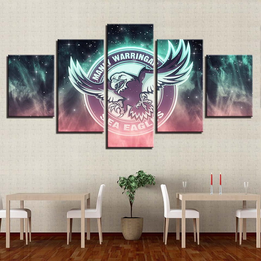 Manly Warringah Sea Eagles Canvas Logo Wall Art Decor Print Living Room 5 Panel wallpaper ponsel HD