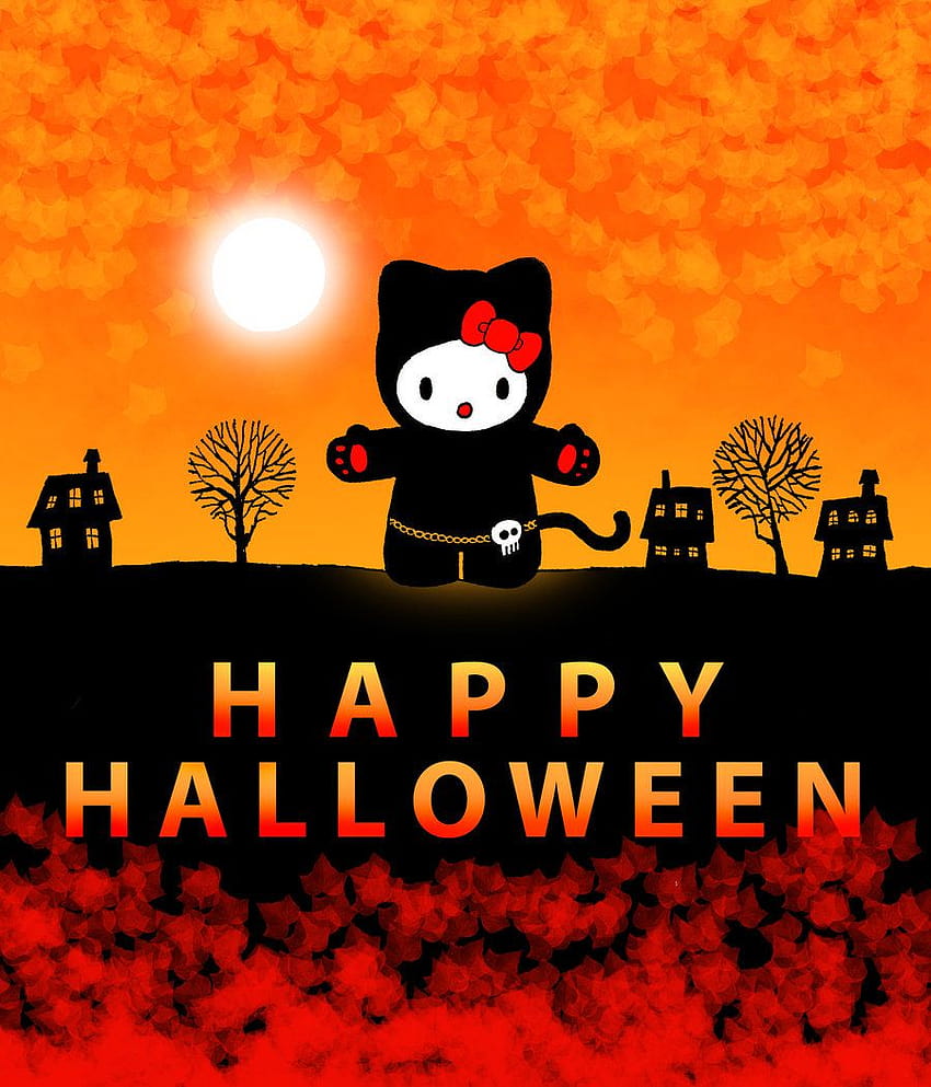 Честит Хелоуин, Hello Kitty, а за Facebook, Tumblr, Pinterest и Twitter, весел анимационен филм за Хелоуин HD тапет за телефон