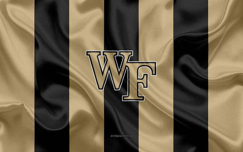 Wake Forest Demon Deacons, American football team, emblem, silk flag, gold black silk texture, NCAA, Wake Forest Demon Deacons logo, Winston HD wallpaper