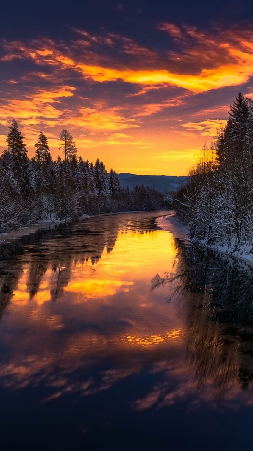720x1280 River, trees, winter, sunset, nature, Samsung Galaxy mini S3, S…, orange river sunset HD phone wallpaper