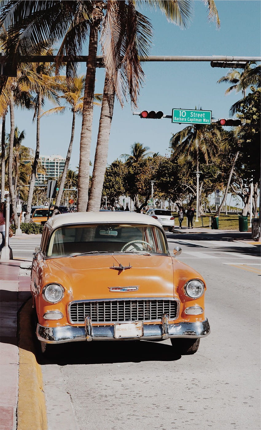 Vintage Car Miami, estetyczny oldschoolowy samochód Tapeta na telefon HD