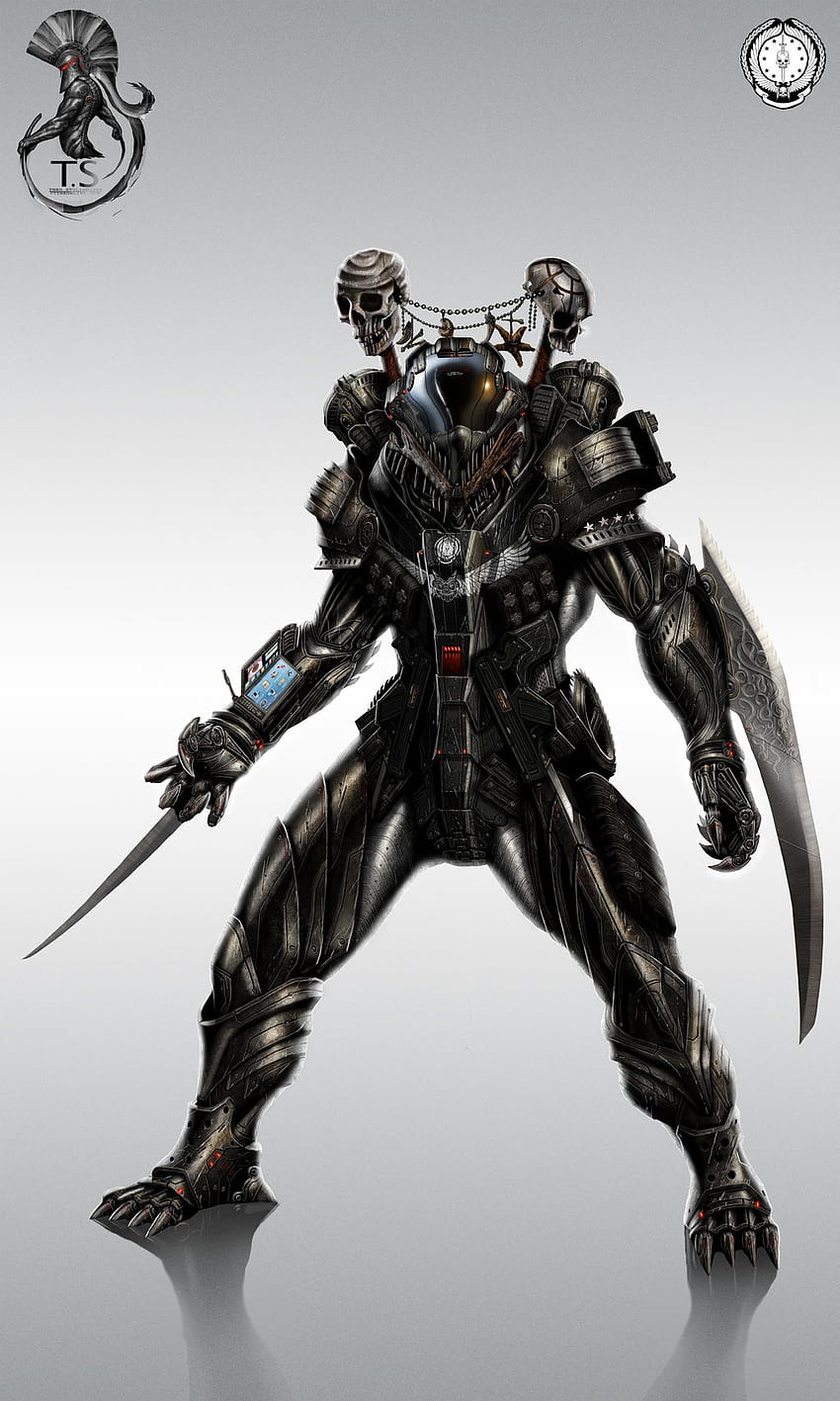 2560x1920 skulls futuristic weapons armor digital art concept art artwork blades armored suit science fiction – HD phone wallpaper