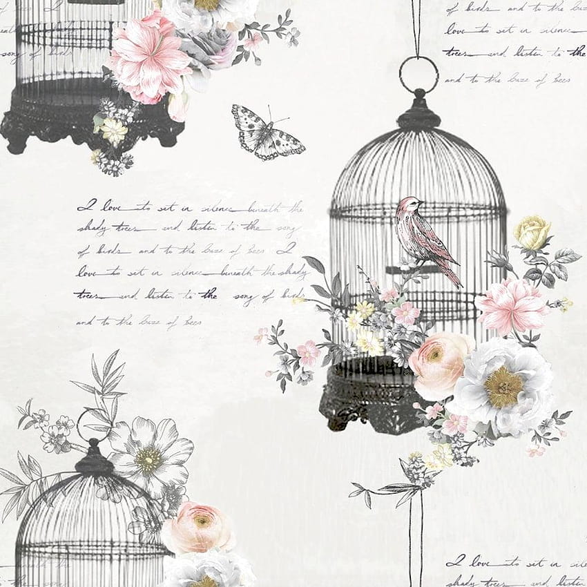 Arthouse Diamond Bird Cage Vintage Shabby Chic Butterfly Glitter, birds and butterflies HD phone wallpaper