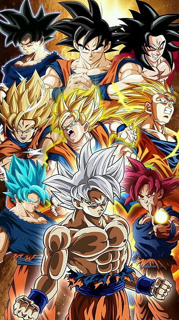 Just made this 4K Wallpaper featuring 10 Forms of Goku from DB