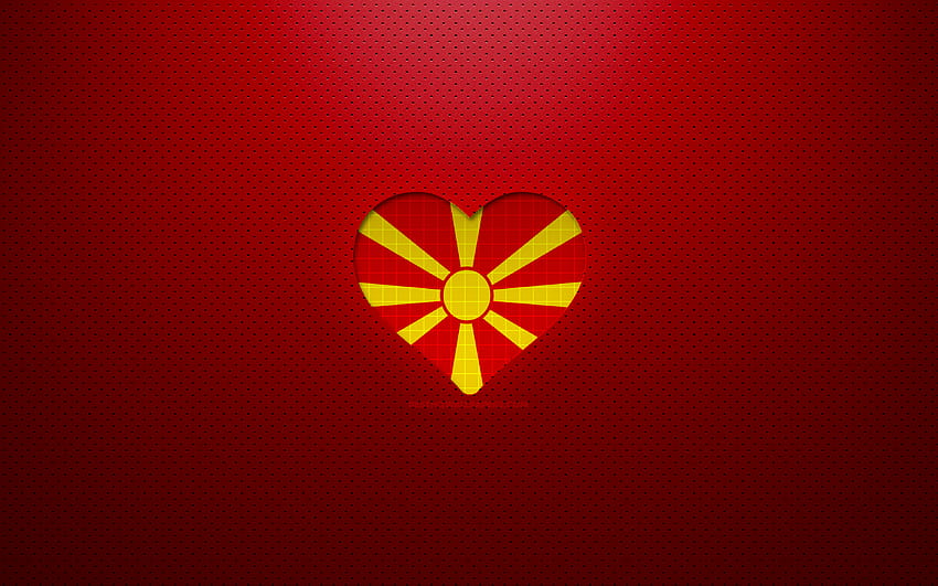 I Love North Macedonia, Europe, red dotted background, Macedonian flag heart, North Macedonia, favorite countries, Love North Macedonia, Macedonian flag with resolution 3840x2400. High Quality, north macedonia flag HD wallpaper