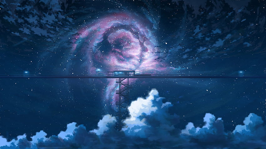 Anime Night Sky Clouds Scenery, anime landscape HD wallpaper