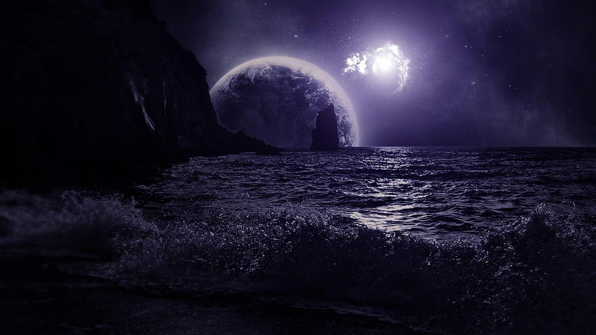 Fantasy: Moon Rising Light Sea Star Sky Coast Gallery, rising star HD wallpaper