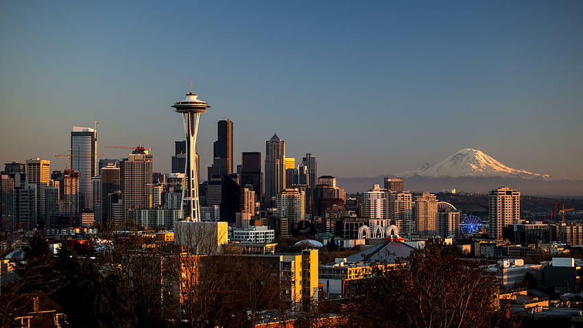 Seattle Cityscape With The Mount Rainier, mount rainier seattle HD wallpaper
