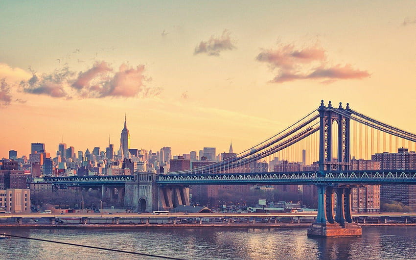 New York City Manhattan Bridge Clear Sky River, puente de Brooklyn Nueva York fondo de pantalla