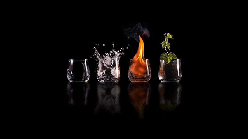 agua, naturaleza, madera, fuego, cuatro elementos ::, fuego y agua fondo de pantalla