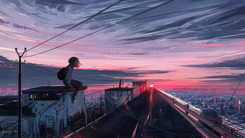 Aesthetic Anime Sunset posted by Sarah Tremblay, pink landscape anime HD wallpaper