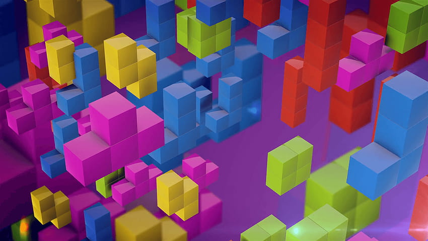 Bunte 3D-Tetris-Spielblöcke fallen auf rosafarbene Hintergründe, Hintergrundspiele HD-Hintergrundbild