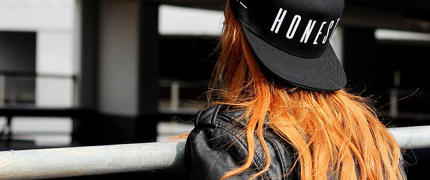 Redhead, Girl, Hat, Jacket, Back View, cap girl HD wallpaper