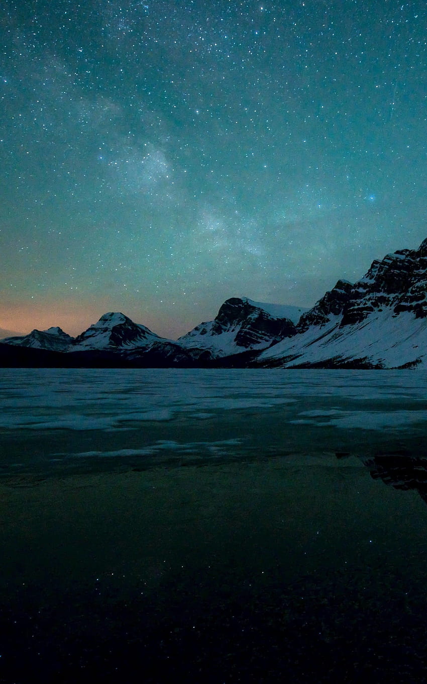 Млечен път над езерото Боу, Алберта, Канада, езеро Боу Алберта HD тапет за телефон