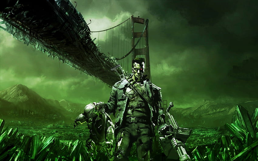 the golden gate bridge green robot terminator HD wallpaper